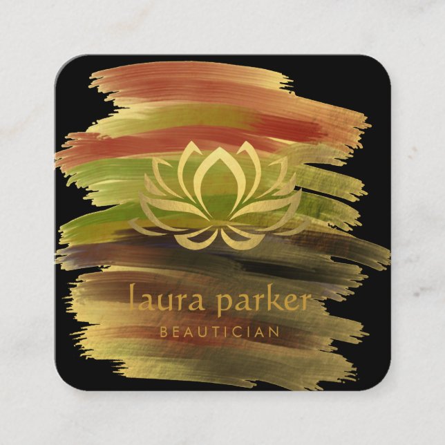 Lotus Flower Gold Art Logo Healing Yoga Holistic Square Business Card (Front)