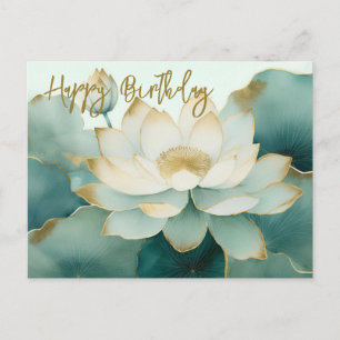 Lotus flower gold edges Happy Birthday Postcard