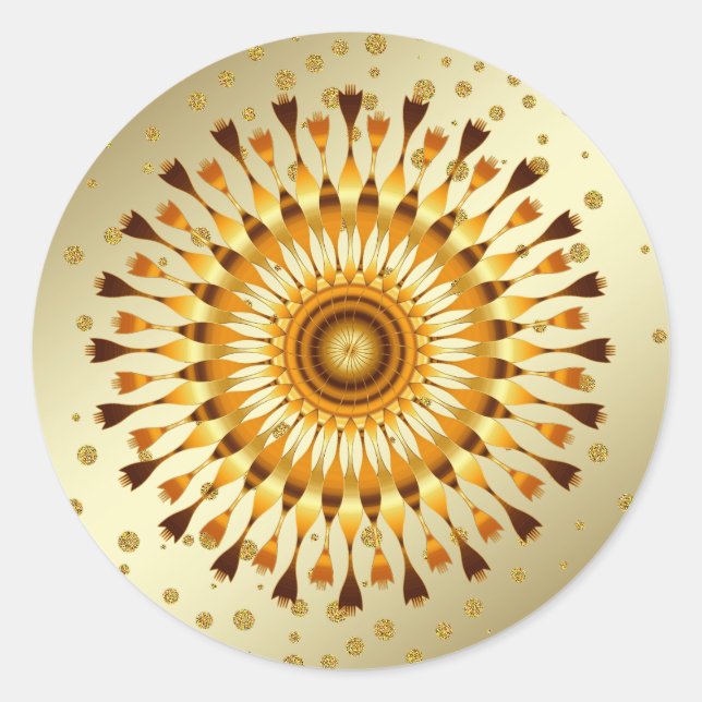 Lotus Flower Gold Faux Foil Glitter  Floral Classic Round Sticker (Front)