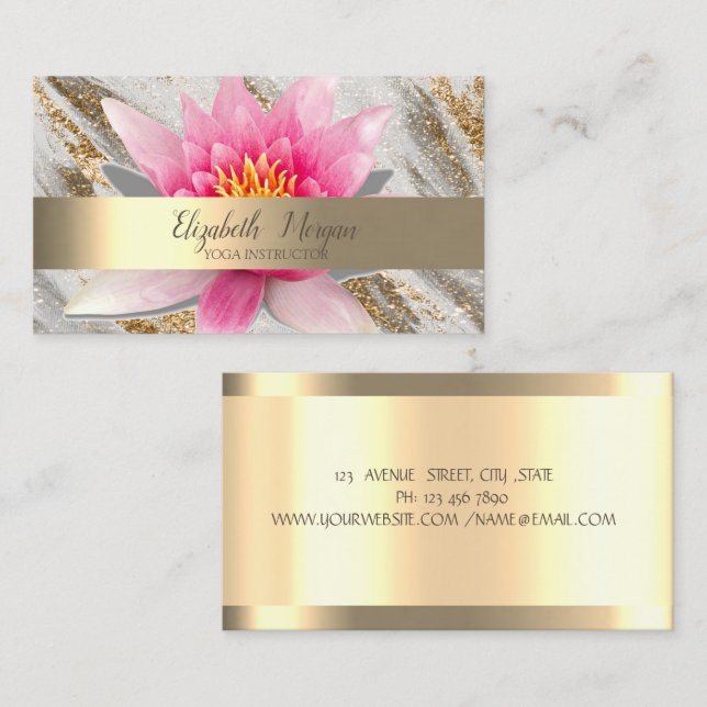 Lotus Flower Gold Glitter Marble Yoga  Business Card (Front/Back)