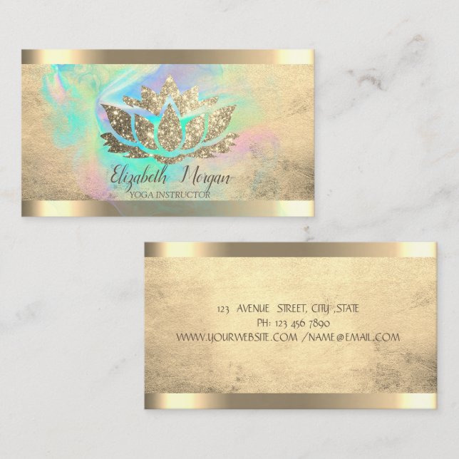 Lotus Flower Gold Holographic Ink Business Card (Front/Back)