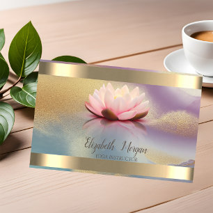 Lotus Flower Gold Stripe Colourful Yoga  Business Card