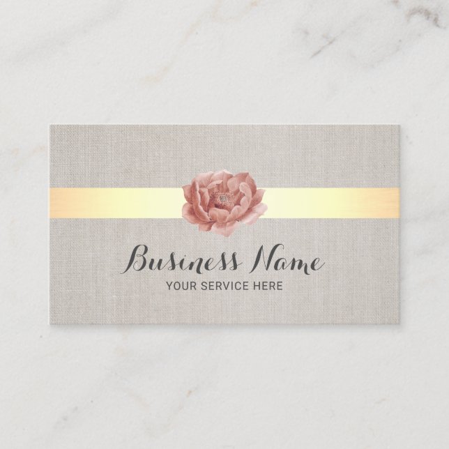 Lotus Flower Gold Stripe Elegant Linen Salon Spa Business Card (Front)