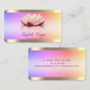 Lotus Flower Gold Stripes Ombre Yoga Instructor  Business Card
