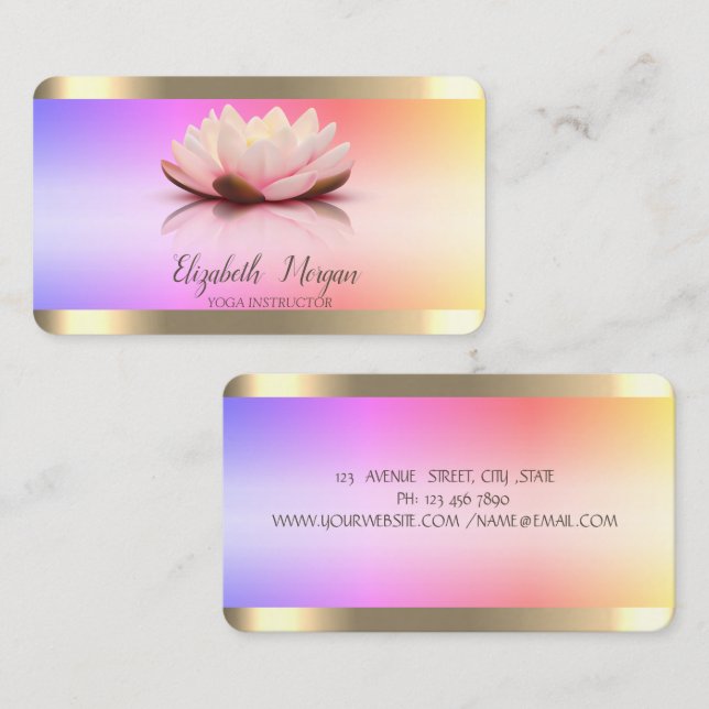  Lotus Flower Gold Stripes Ombre Yoga Instructor  Business Card (Front/Back)