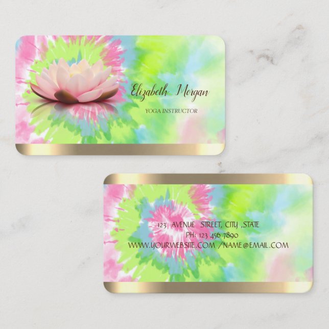  Lotus Flower Gold Stripes Yoga Colourful Tie Dye Business Card (Front/Back)