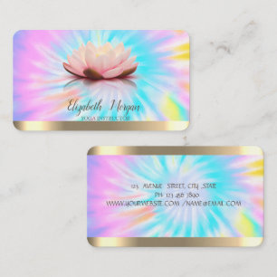  Lotus Flower Gold Stripes Yoga Instructor Tie Dye Business Card