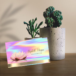 Lotus Flower Gold Yoga Instructor Holographic Business Card