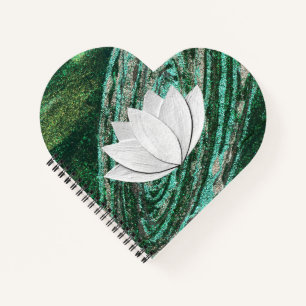 Lotus Flower Green Galaxy Heart Shape Notebook