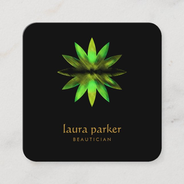 Lotus Flower Green Healing Therapy Yoga Holistic Square Business Card (Front)