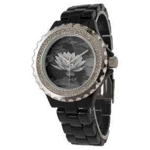 Lotus Flower Grey Black and White Watch