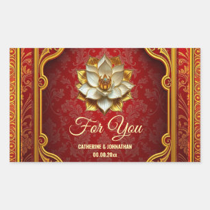 Lotus flower Hind burgundy gold Indian brocade Rectangular Sticker