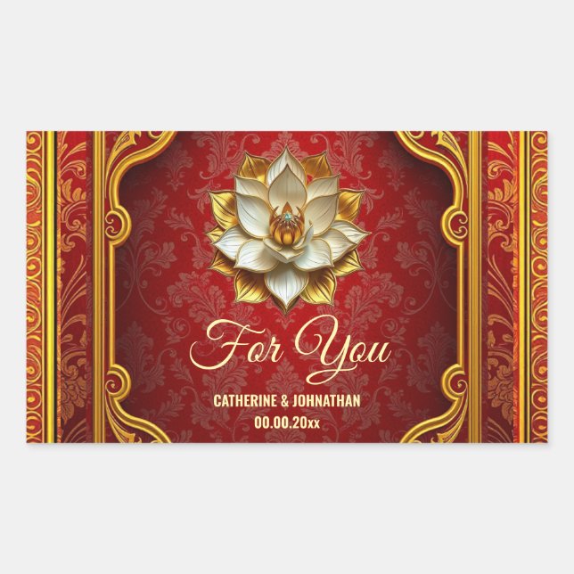 Lotus flower Hind  burgundy gold Indian brocade Rectangular Sticker (Front)