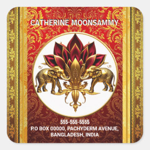Lotus flower Hindi elephants return address DIY Square Sticker