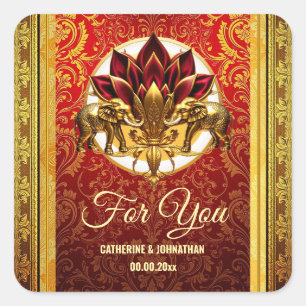 Lotus flower Hindi elephants traditional ethnic  Square Sticker