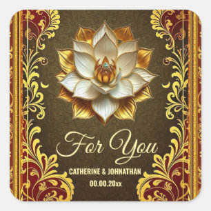 Lotus flower Hindi floral burgundy gold Indian  Square Sticker