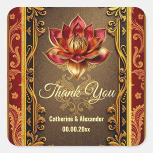 Lotus flower Hindi wedding favours burgundy gold Square Sticker