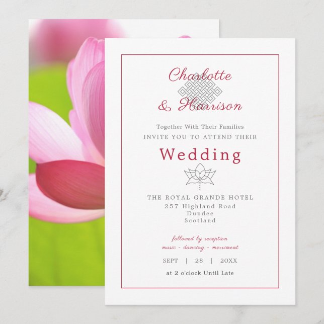 Lotus Flower Hindu Karma Symbol Wedding Invitation (Front/Back)