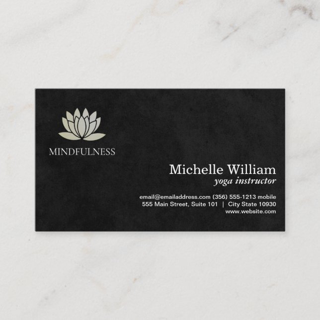 Lotus Flower Icon | Simple Sleek Black Business Card (Front)