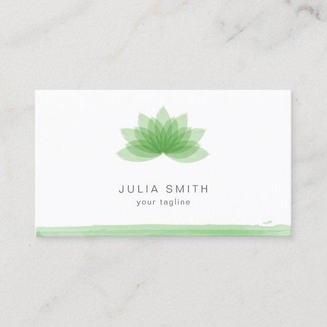 Lotus flower in green colour business card (Front)