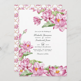 Lotus Flower Indian QR Code RSVP Wedding Invitation