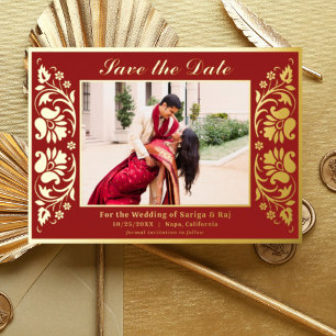 Lotus Flower Indian Save The Date with Photo Gold