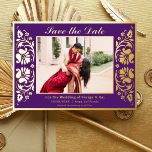 Lotus Flower Indian Save The Date with Photo Gold