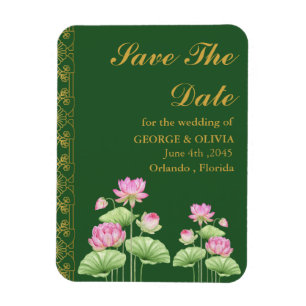 Lotus Flower Indian Wedding Save the Date Magnet