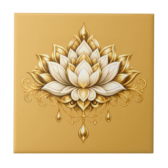 Lotus flower ivory gold floral wall decorative tile (Front)