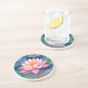 Lotus Flower Lily Pad Watercolor Coaster