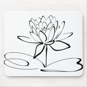Lotus Flower Line Art Blossom Bloom Petal Mouse Mat