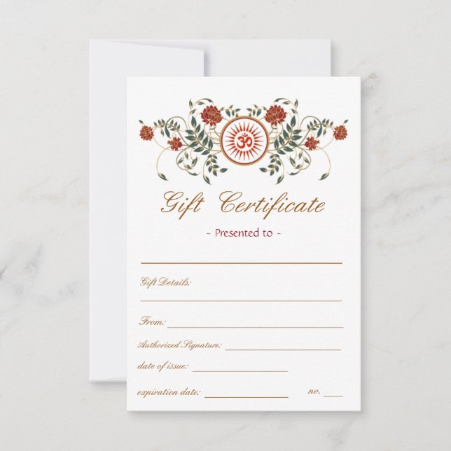 Lotus Flower Logo OM Symbol Gift Certificate (Front)
