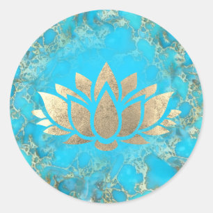 lotus flower logo on turquoise stone classic round sticker