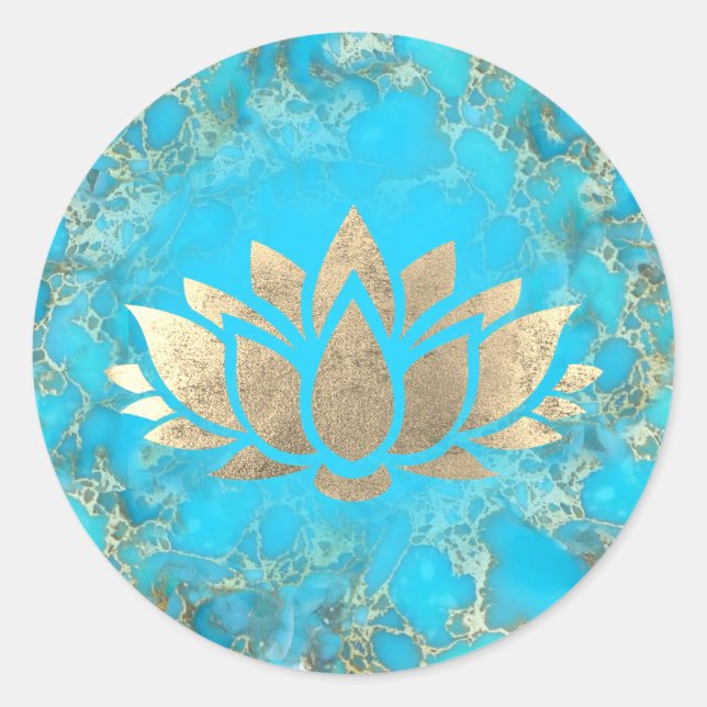lotus flower logo on turquoise stone classic round sticker (Front)