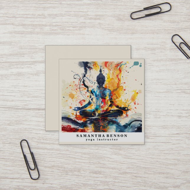 Lotus Flower Logo Yoga Square Business Card (Front/Back In Situ)