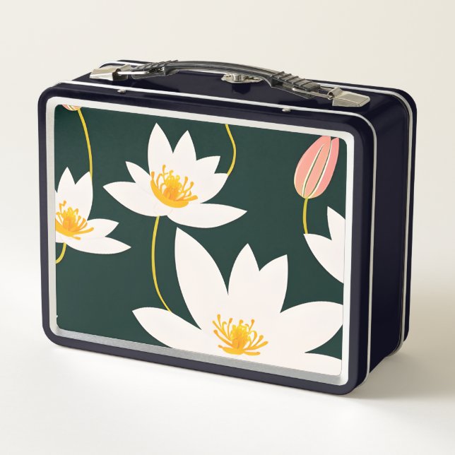 Lotus Flower Lunch Box, Makeup Storage Metal Lunch Box (Back)