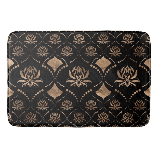 Lotus Flower Luxury ornament - black and gold Bath Mat (Front)