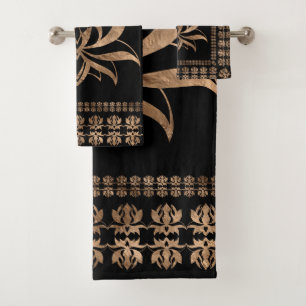 Lotus Flower Luxury ornament - black and gold Bath Towel Set