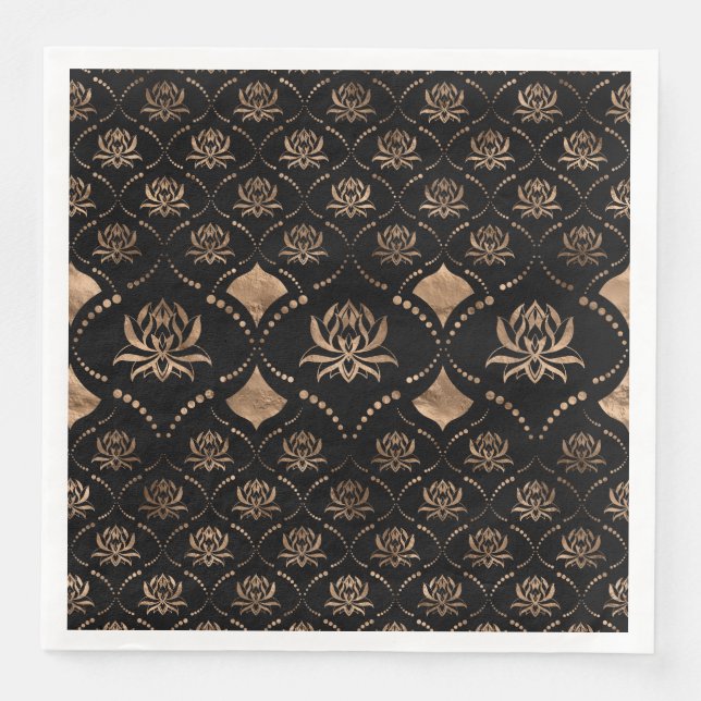 Lotus Flower Luxury ornament - black and gold Napkin (Front)