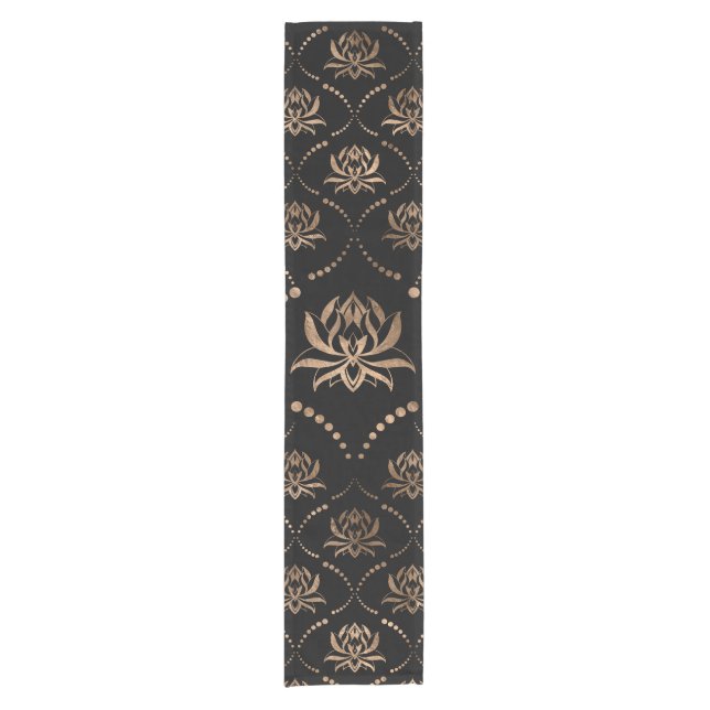 Lotus Flower Luxury ornament - black and gold Short Table Runner (Front)