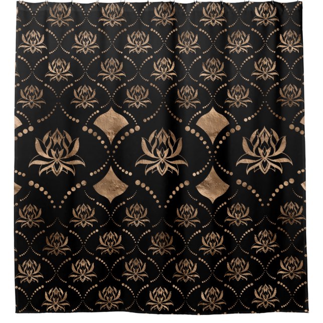 Lotus Flower Luxury ornament - black and gold Shower Curtain (Front)