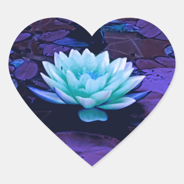 Lotus Flower Magical Purple Blue Turquoise Floral Heart Sticker (Front)