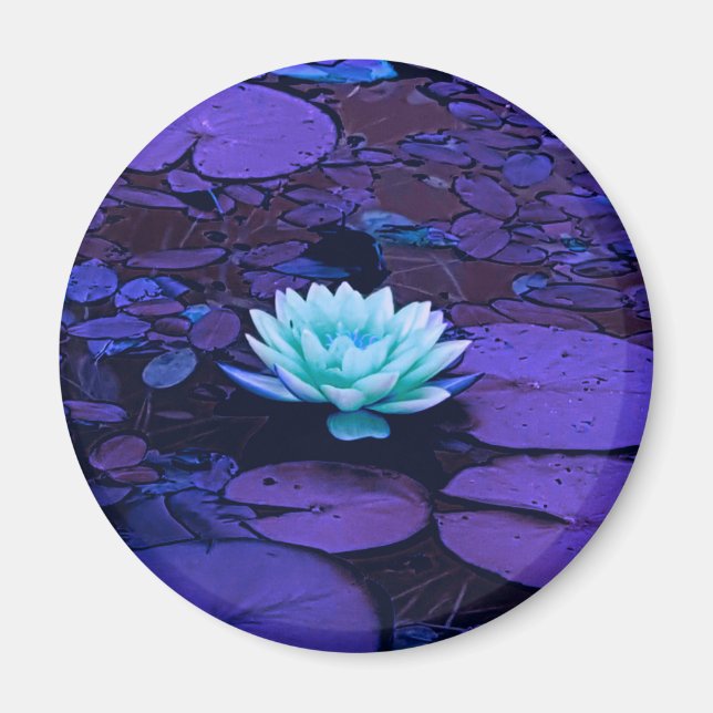 Lotus Flower Magical Purple Blue Turquoise Floral Magnet (Front)