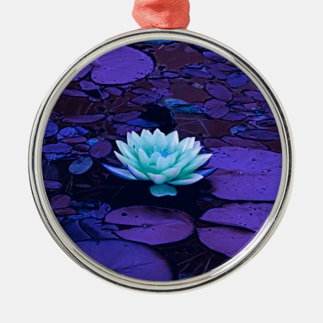 Lotus Flower Magical Purple Blue Turquoise Floral Metal Tree Decoration (Front)