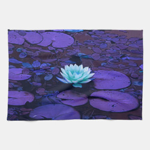 Lotus Flower Magical Purple Blue Turquoise Floral Tea Towel