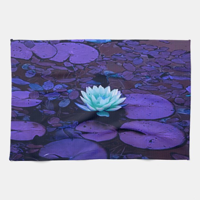 Lotus Flower Magical Purple Blue Turquoise Floral Tea Towel (Horizontal)