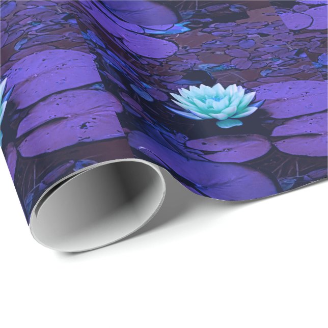 Lotus Flower Magical Purple Blue Turquoise Floral Wrapping Paper (Roll Corner)
