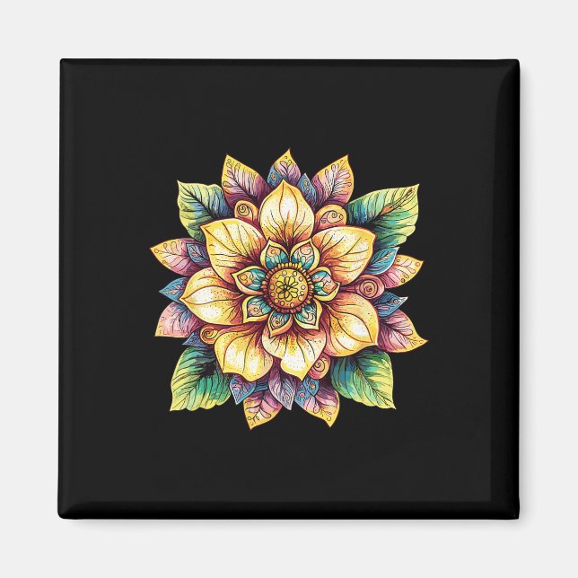 Lotus Flower Mandala Boho Fantasy  Magnet (Front)