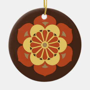 Lotus Flower Mandala, Brown, Rust and Yellow Ceramic Tree Decoration