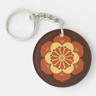 Lotus Flower Mandala, Brown, Rust and Yellow Key Ring